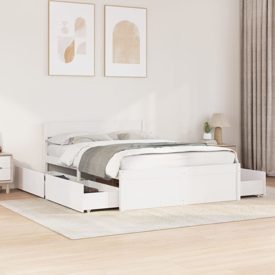 Bedframe met lades massief grenenhout wit 135x190 cm