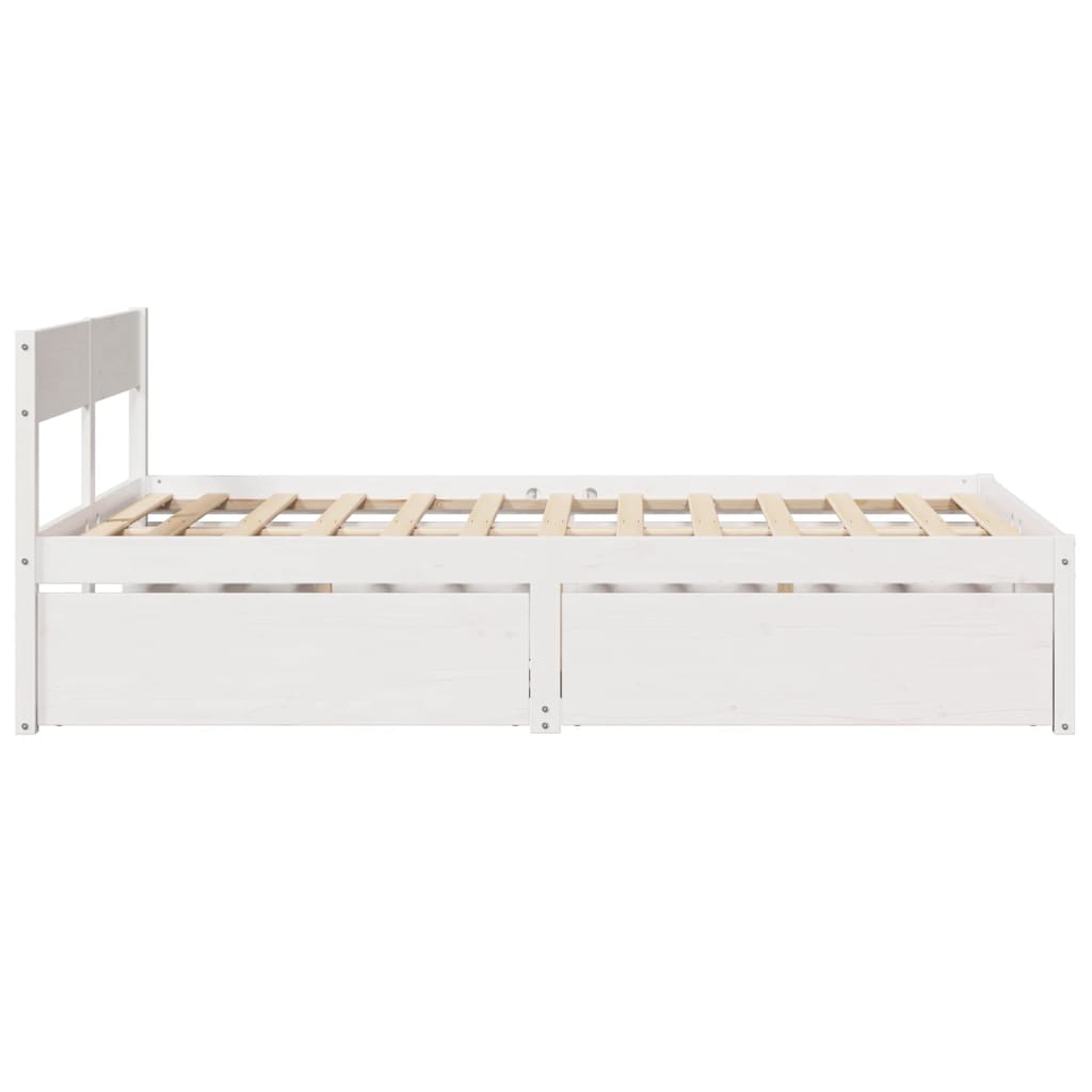 Bedframe met lades massief grenenhout wit 135x190 cm