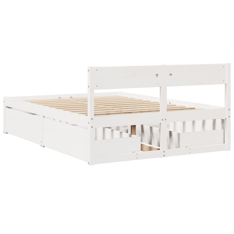 Bedframe met lades massief grenenhout wit 135x190 cm