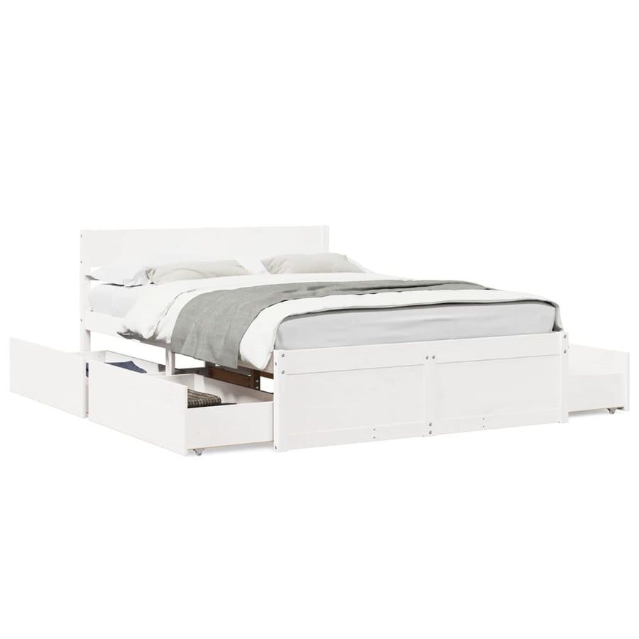 Bedframe met lades massief grenenhout wit 135x190 cm