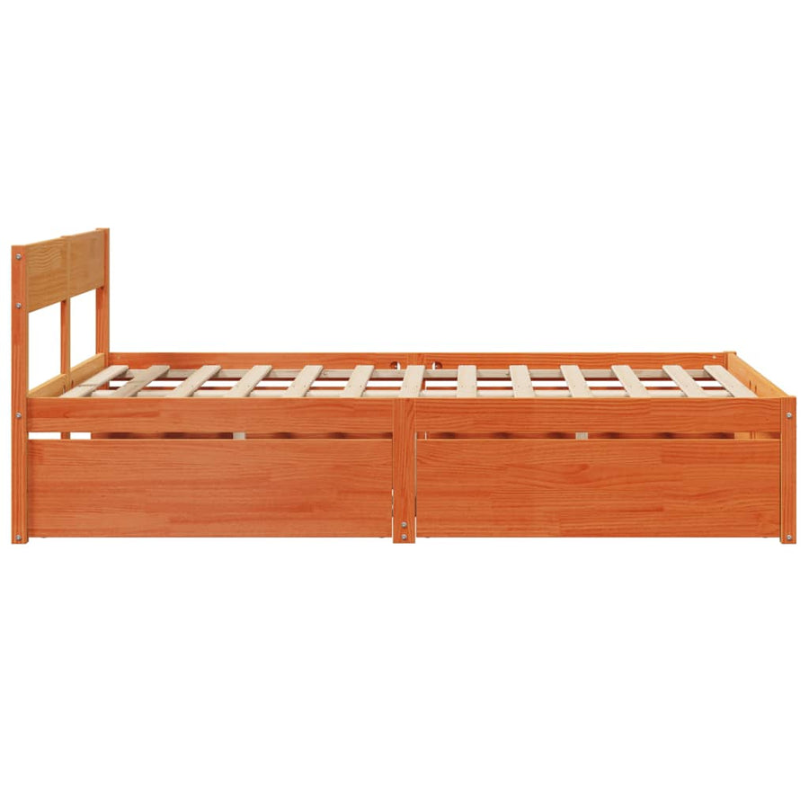 Bedframe met lades massief grenenhout wasbruin 135x190 cm