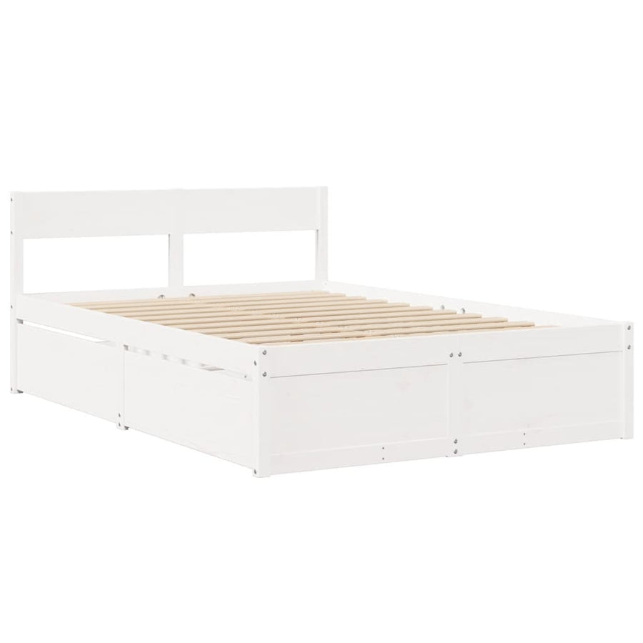 Bedframe met lades massief grenenhout wit 120x190 cm