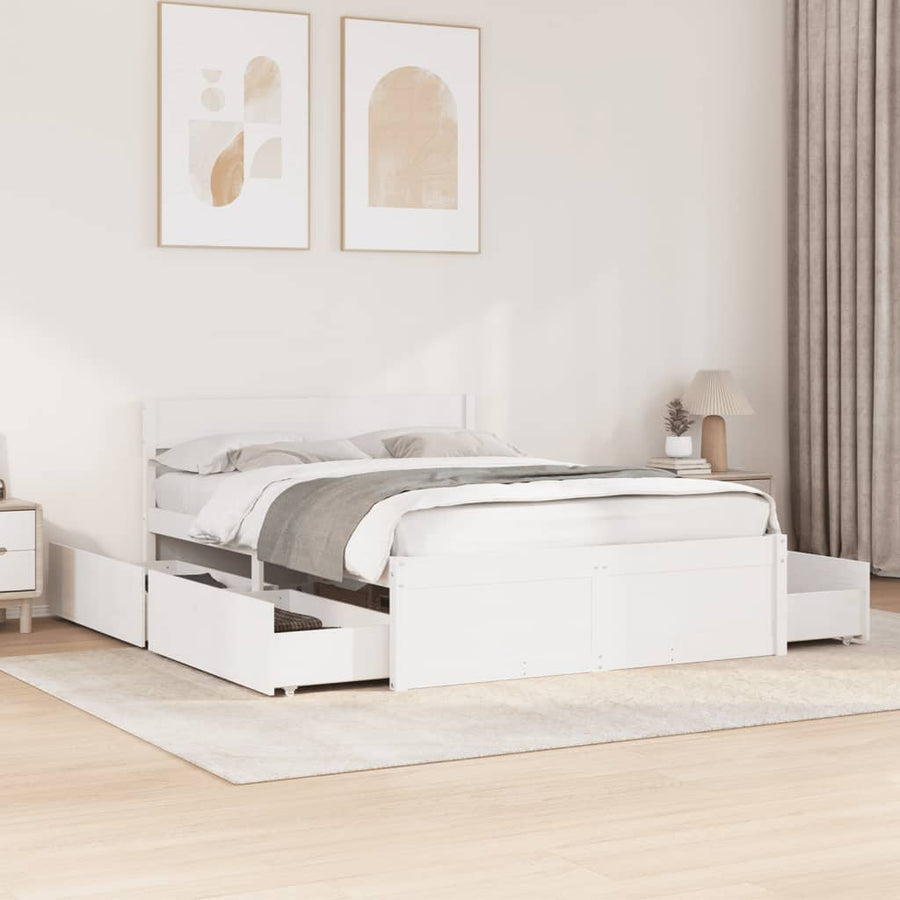 Bedframe met lades massief grenenhout wit 120x190 cm
