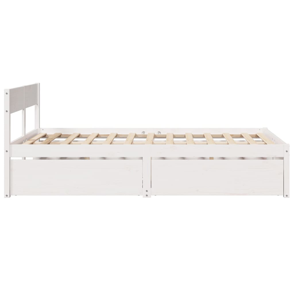 Bedframe met lades massief grenenhout wit 120x190 cm