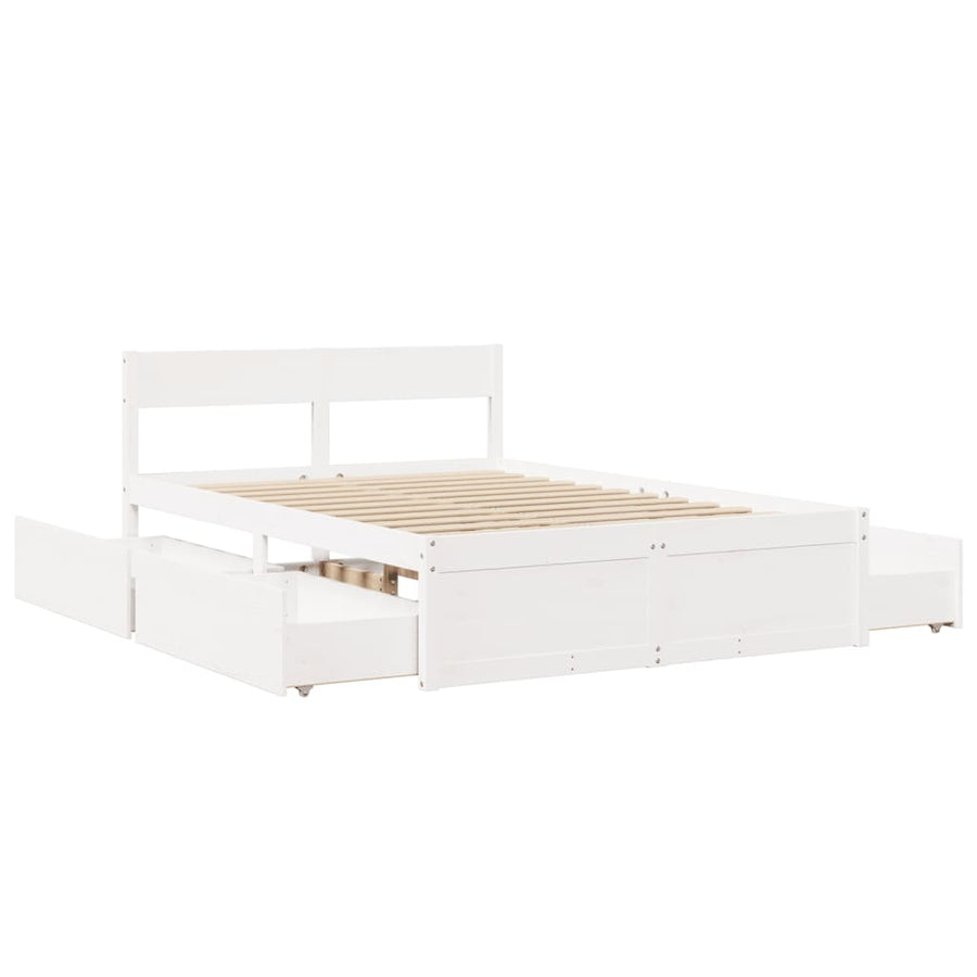 Bedframe met lades massief grenenhout wit 120x190 cm