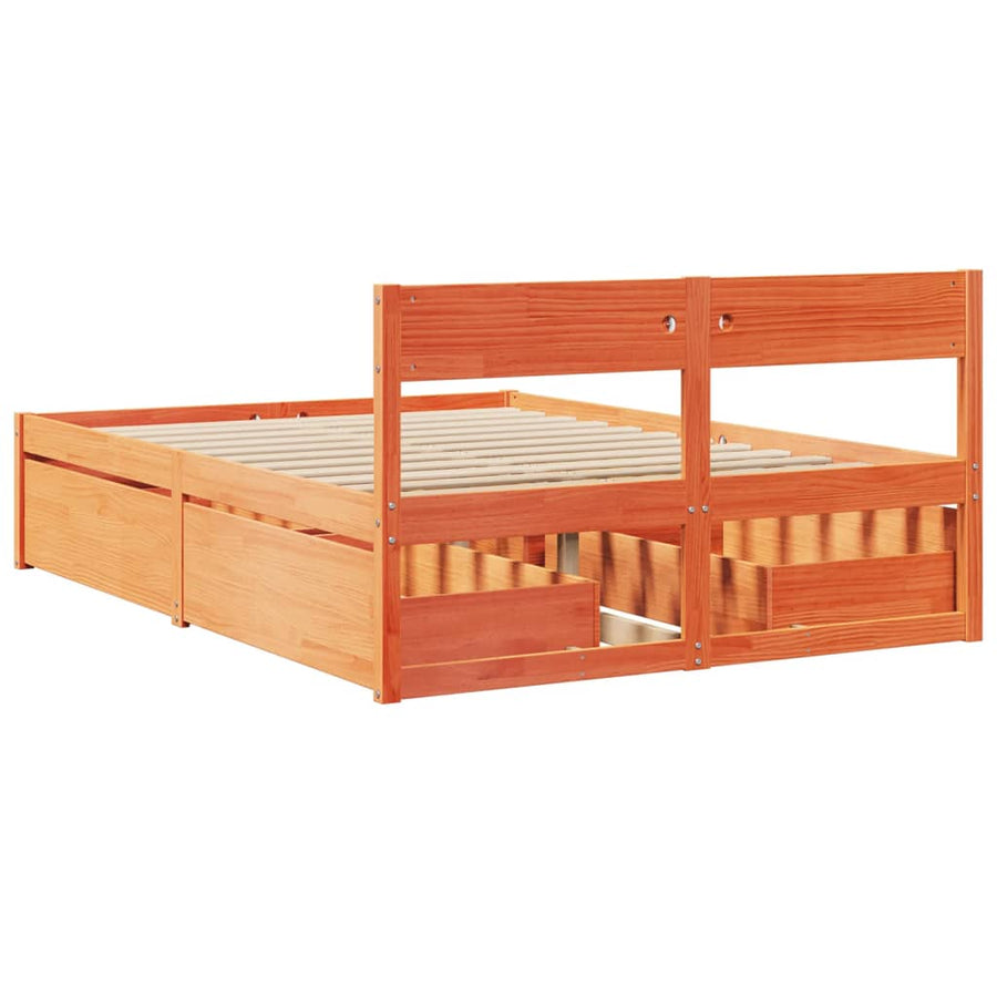 Bedframe met lades massief grenenhout wasbruin 120x190 cm