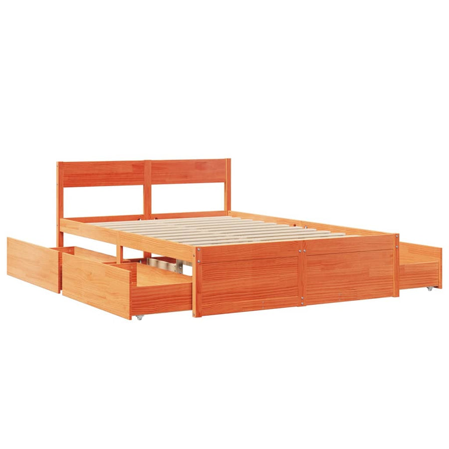 Bedframe met lades massief grenenhout wasbruin 120x190 cm