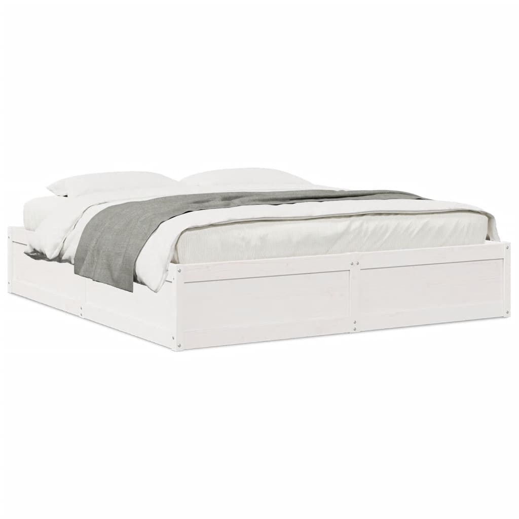 Bedframe Zonder Matras Massief Grenenhout 200 x 200 cm Wit