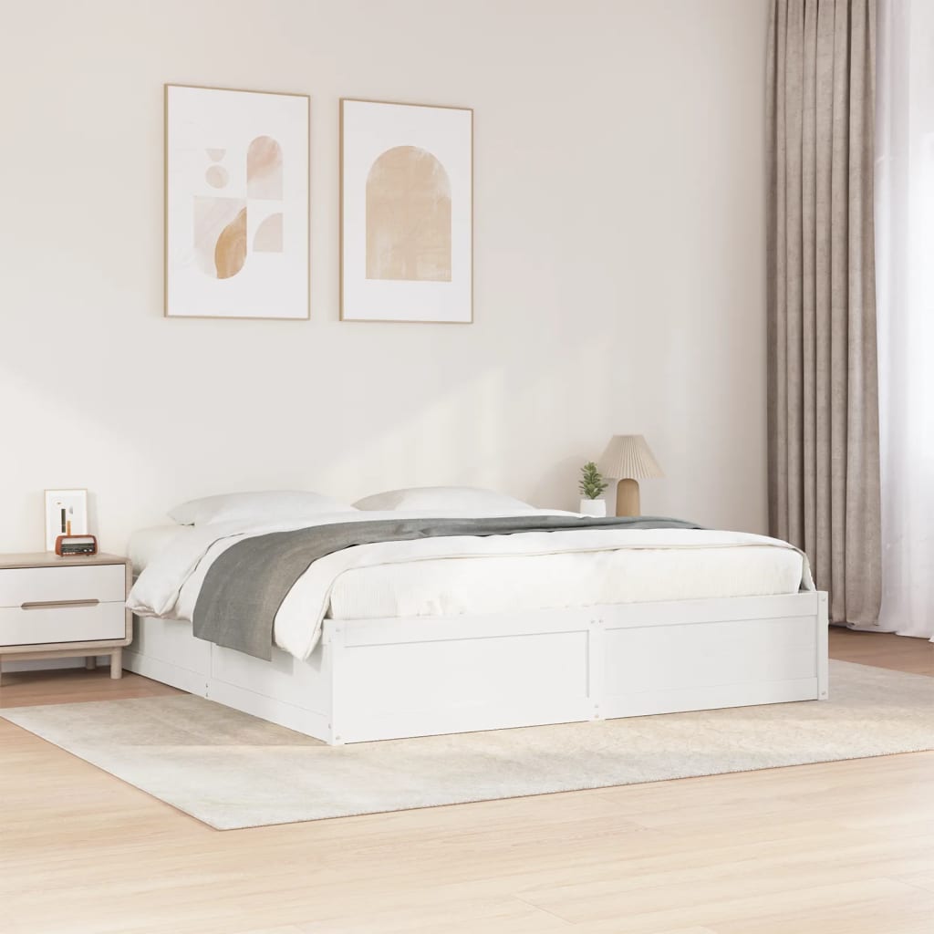 Bedframe Zonder Matras Massief Grenenhout 200 x 200 cm Wit