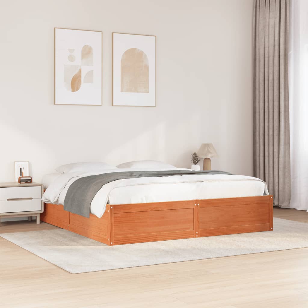 Bedframe massief grenenhout wasbruin 180x200 cm