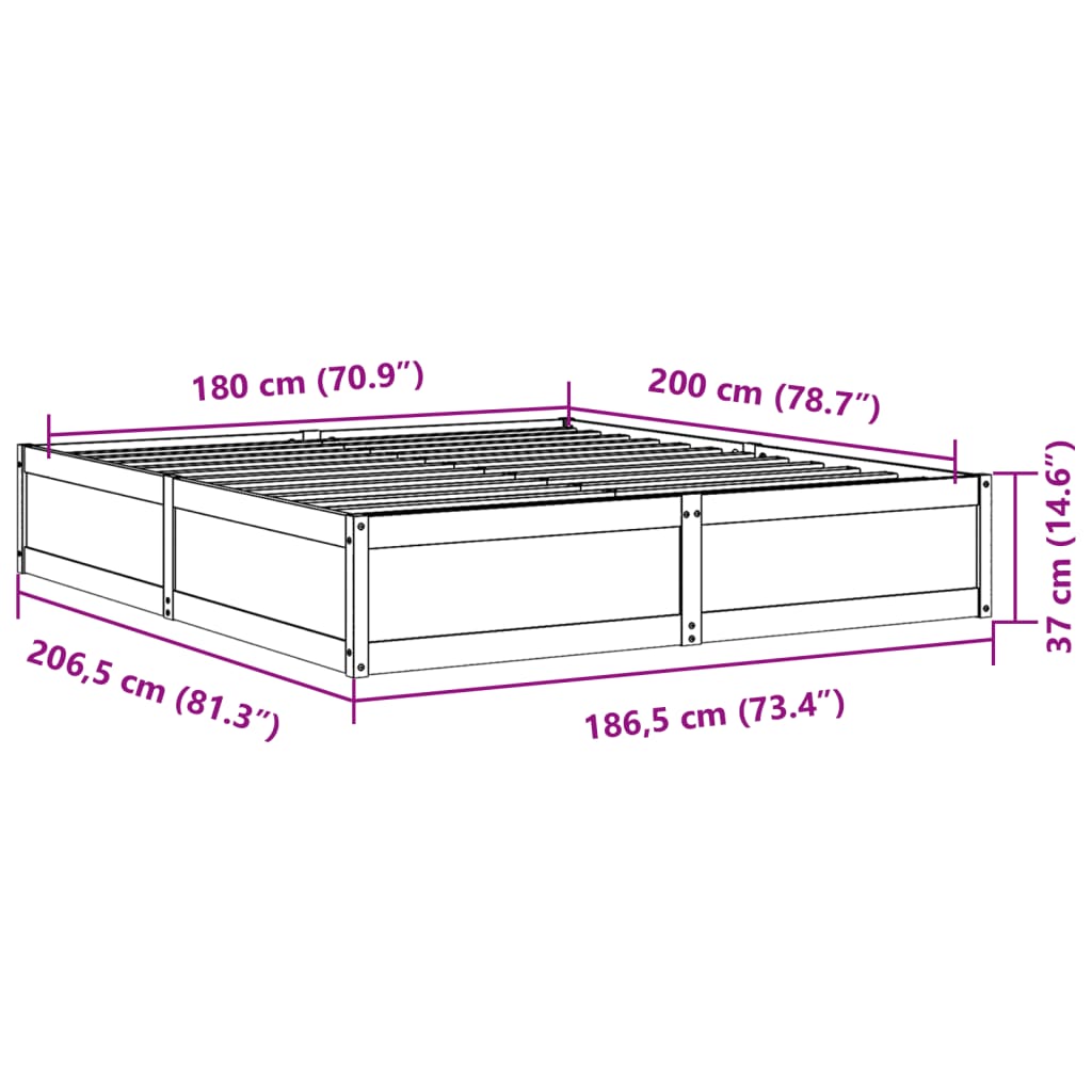 Bedframe massief grenenhout wasbruin 180x200 cm