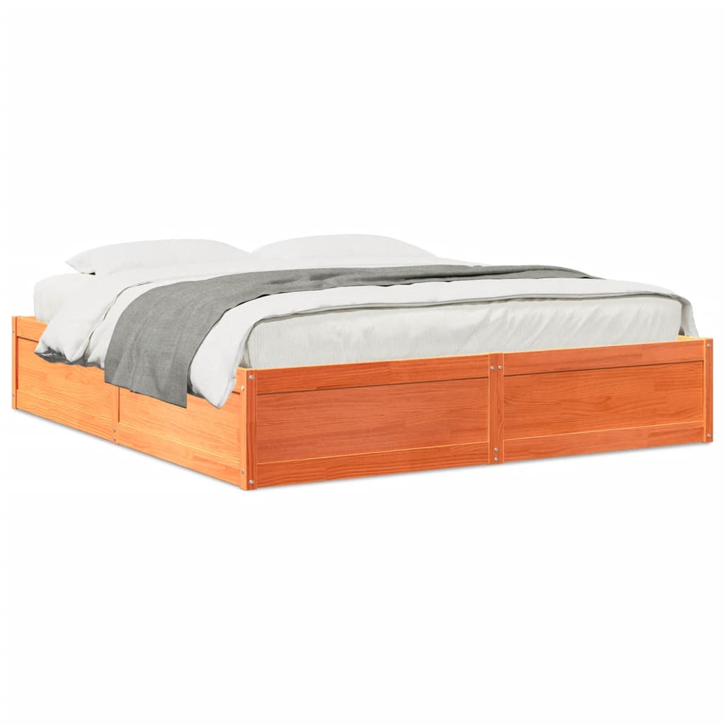 Bedframe massief grenenhout wasbruin 180x200 cm