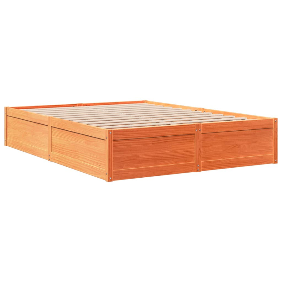 Bedframe massief grenenhout wasbruin 160x200 cm