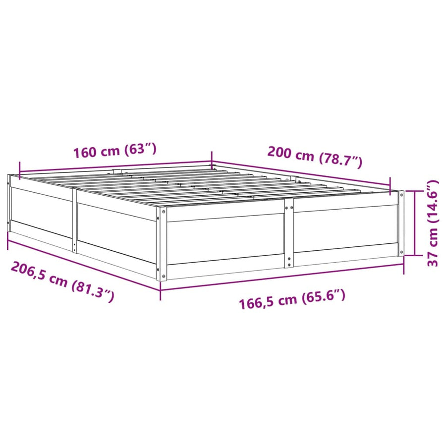 Bedframe massief grenenhout wasbruin 160x200 cm