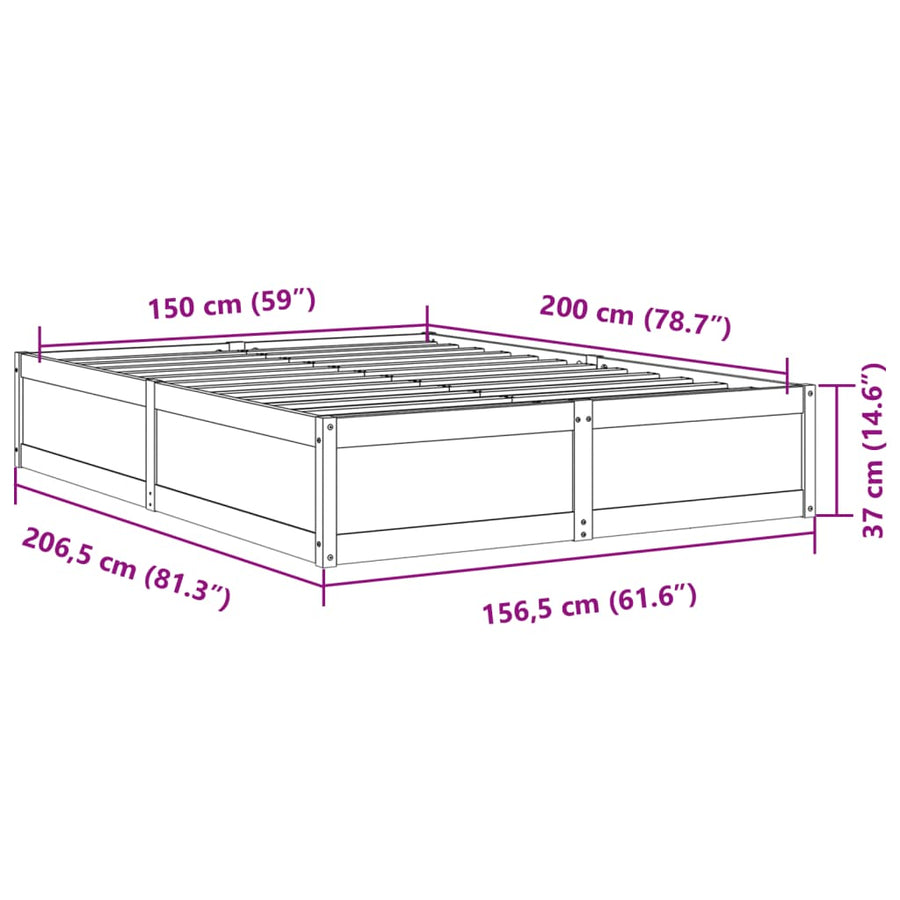Bedframe massief grenenhout wasbruin 150x200 cm