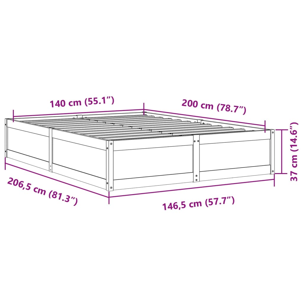 Bedframe massief grenenhout wit 140x200 cm