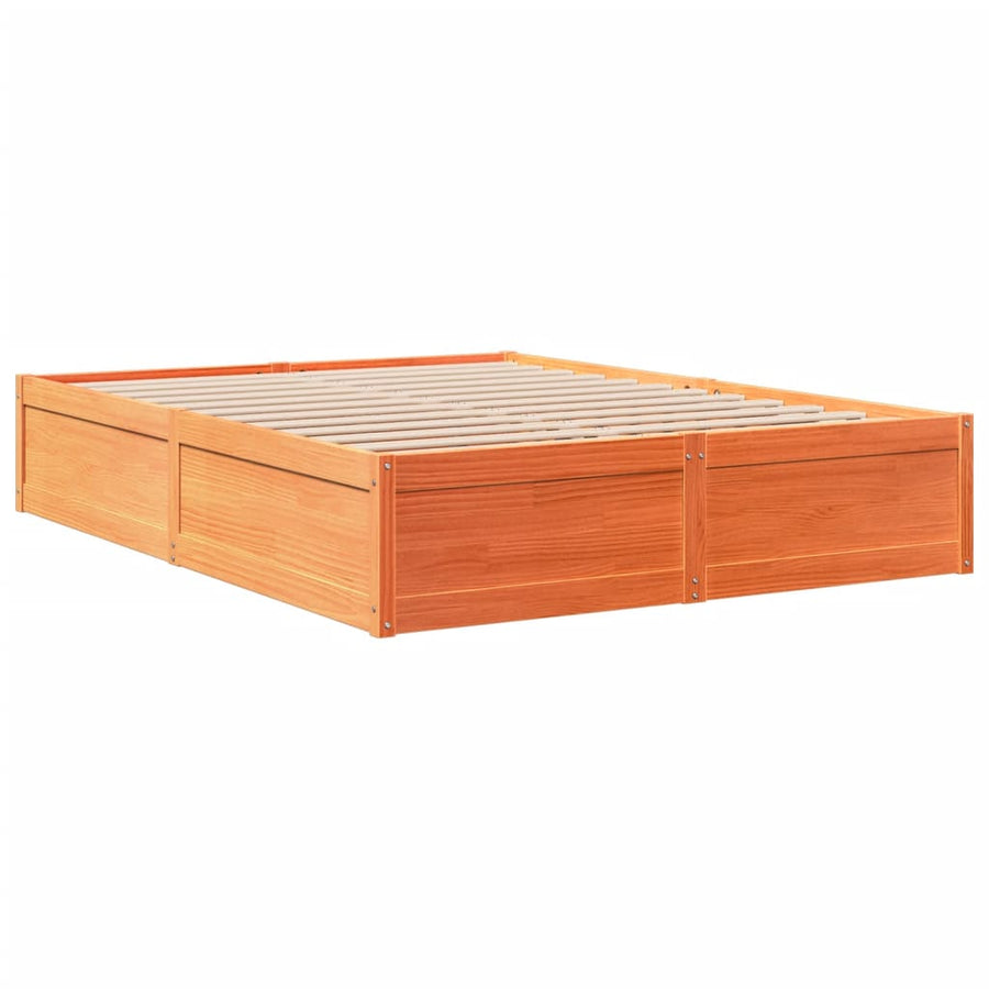 Bedframe massief grenenhout wasbruin 140x200 cm