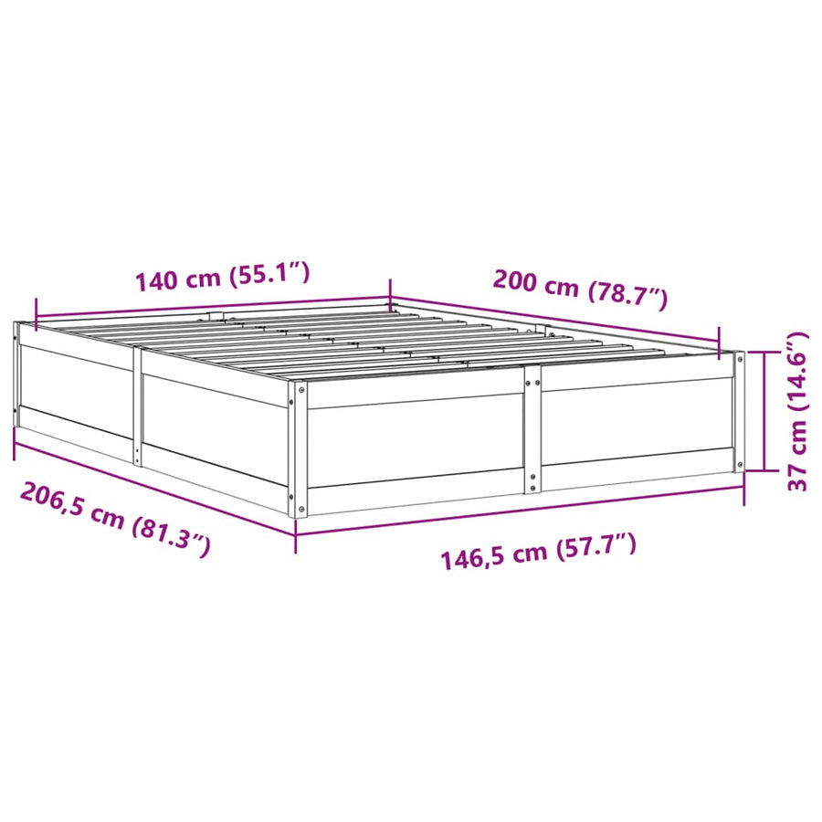 Bedframe massief grenenhout wasbruin 140x200 cm