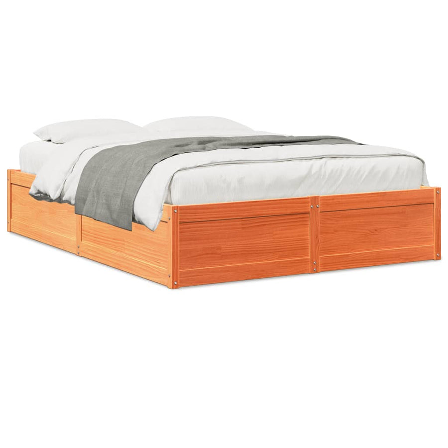 Bedframe massief grenenhout wasbruin 140x200 cm
