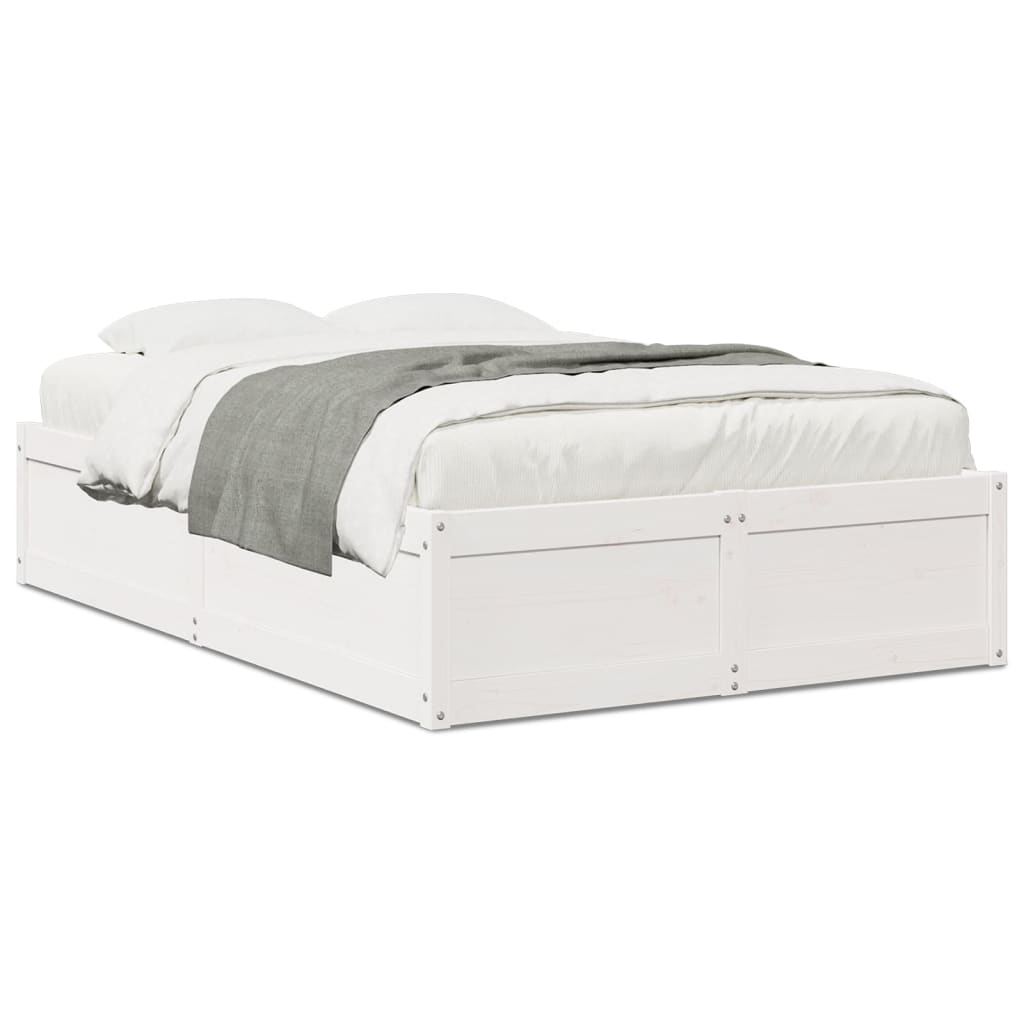 Bedframe Zonder Matras Massief Grenenhout Wit 120X200 Cm
