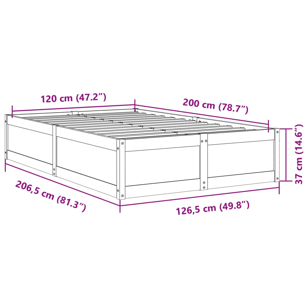 Bedframe Zonder Matras Massief Grenenhout Wit 120X200 Cm
