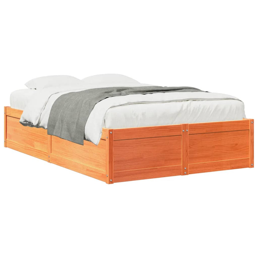 Bedframe massief grenenhout wasbruin 120x200 cm
