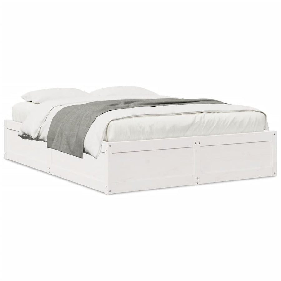 Bedframe massief grenenhout wit 140x190 cm