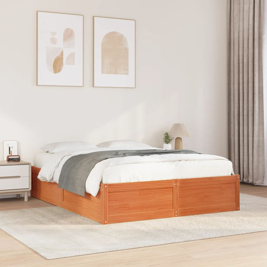 Bedframe massief grenenhout wasbruin 140x190 cm