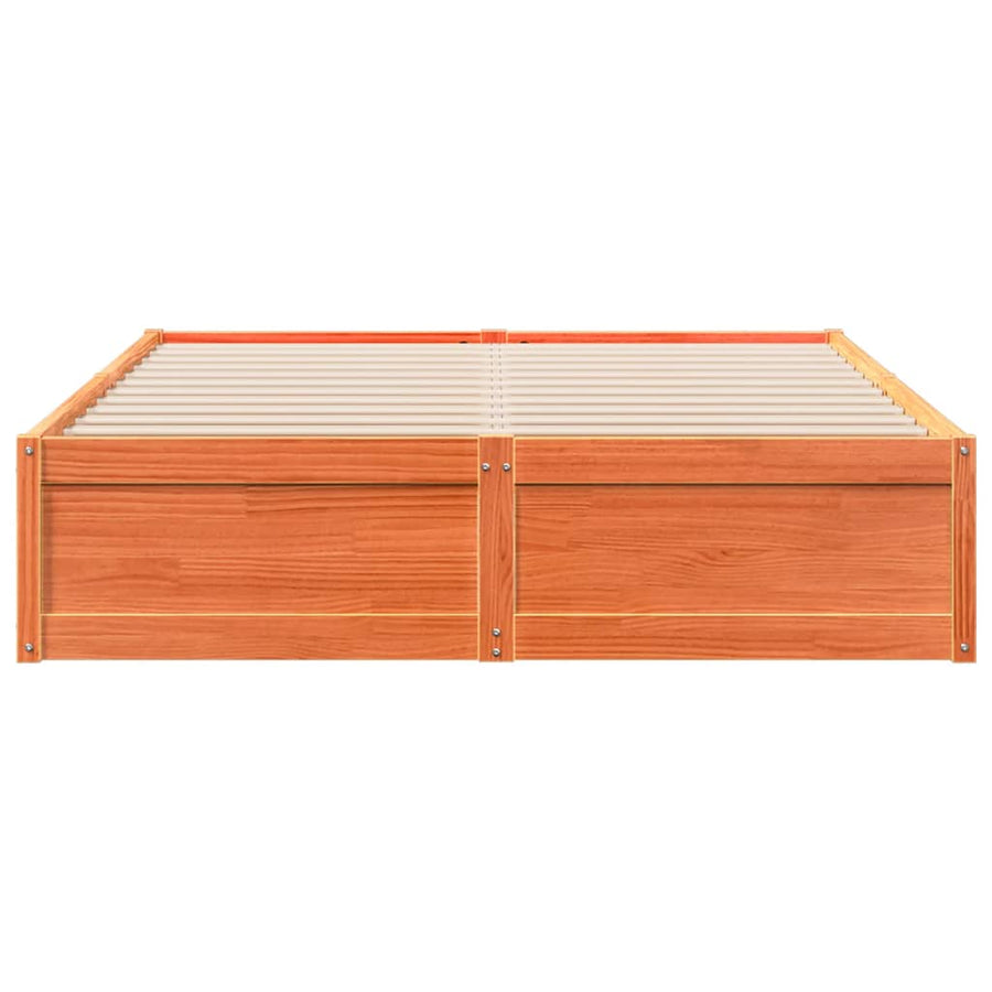 Bedframe massief grenenhout wasbruin 140x190 cm