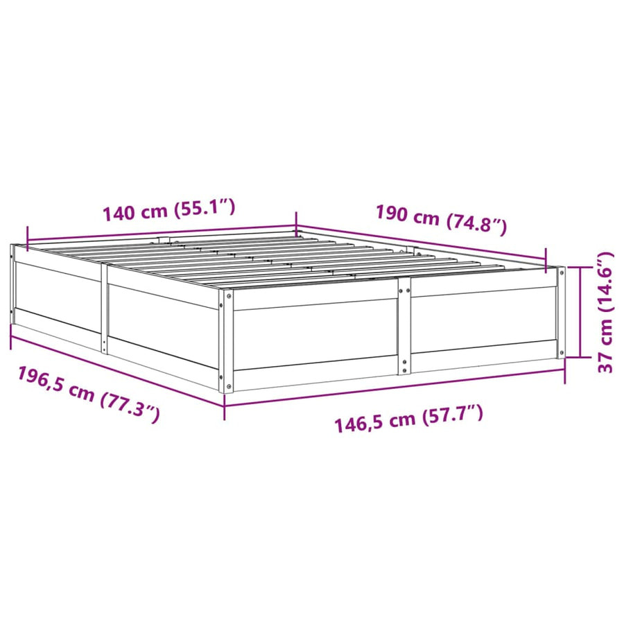 Bedframe massief grenenhout wasbruin 140x190 cm