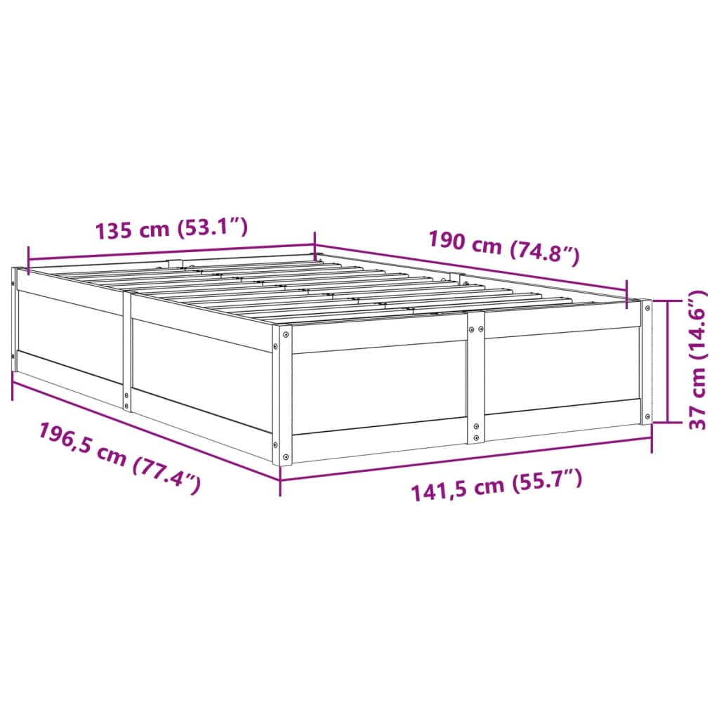 Bedframe massief grenenhout 135x190 cm
