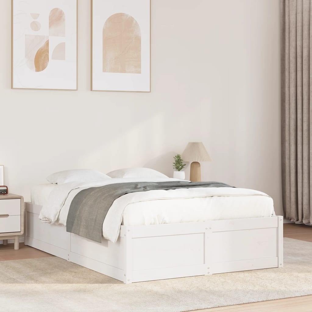 Bedframe massief grenenhout wit 135x190 cm