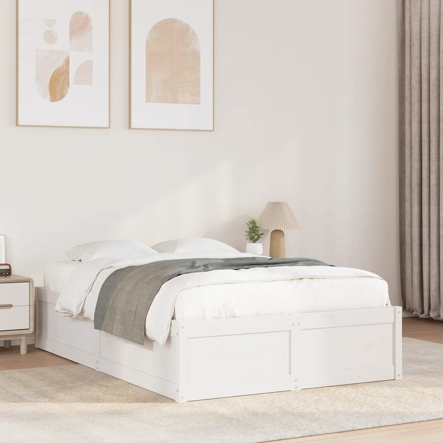 Bedframe massief grenenhout wit 135x190 cm