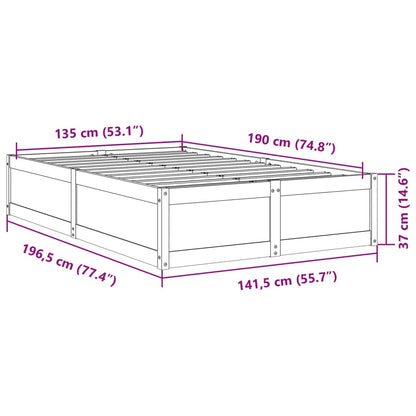 Bedframe massief grenenhout wit 135x190 cm