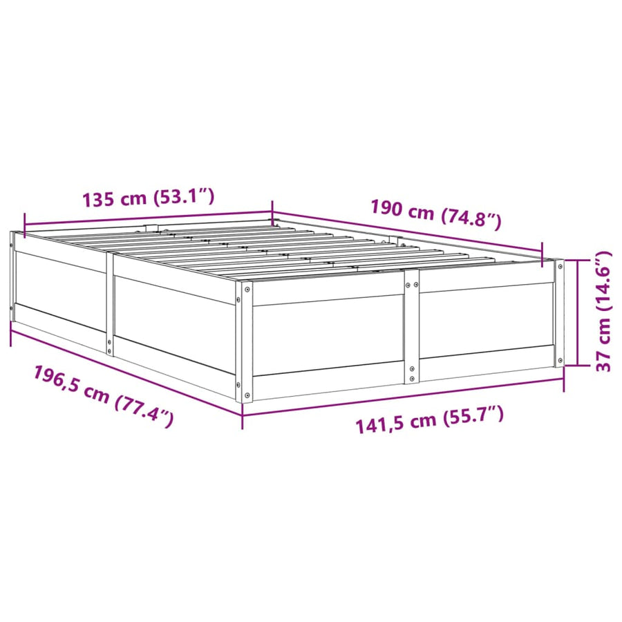 Bedframe massief grenenhout wit 135x190 cm