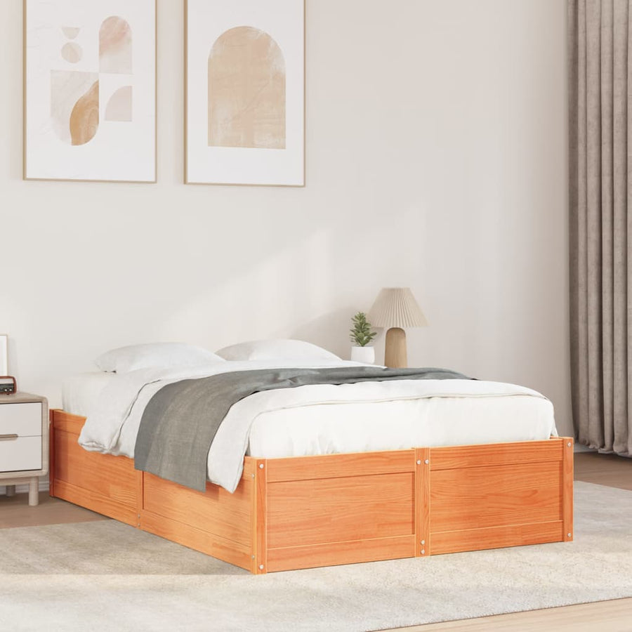 Bedframe massief grenenhout wasbruin 135x190 cm
