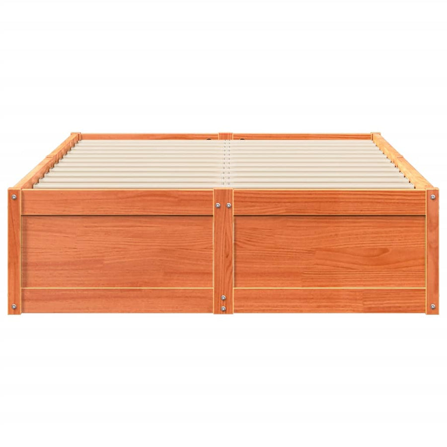 Bedframe massief grenenhout wasbruin 135x190 cm