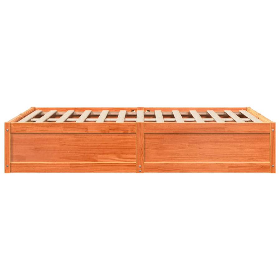 Bedframe massief grenenhout wasbruin 135x190 cm