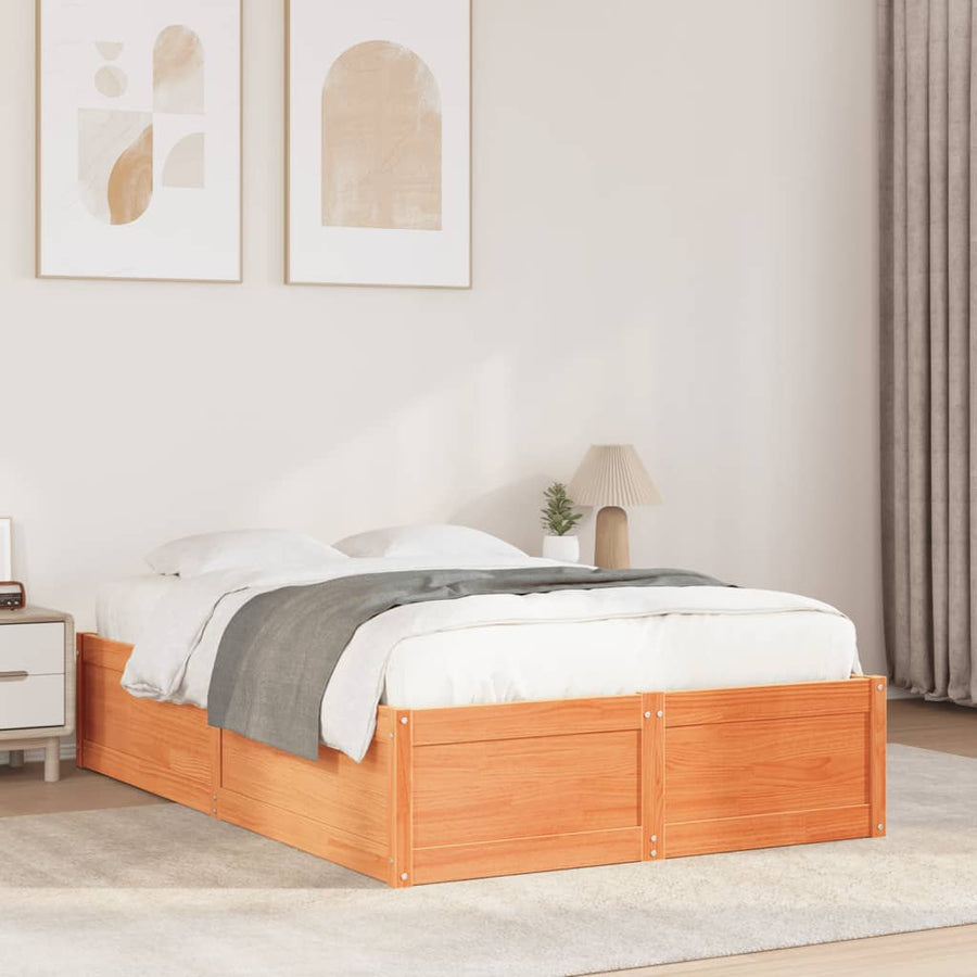 Bedframe massief grenenhout wasbruin 120x190 cm