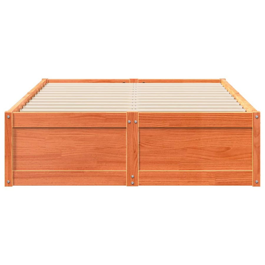 Bedframe massief grenenhout wasbruin 120x190 cm