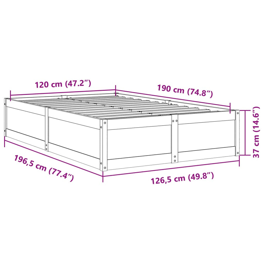 Bedframe massief grenenhout wasbruin 120x190 cm