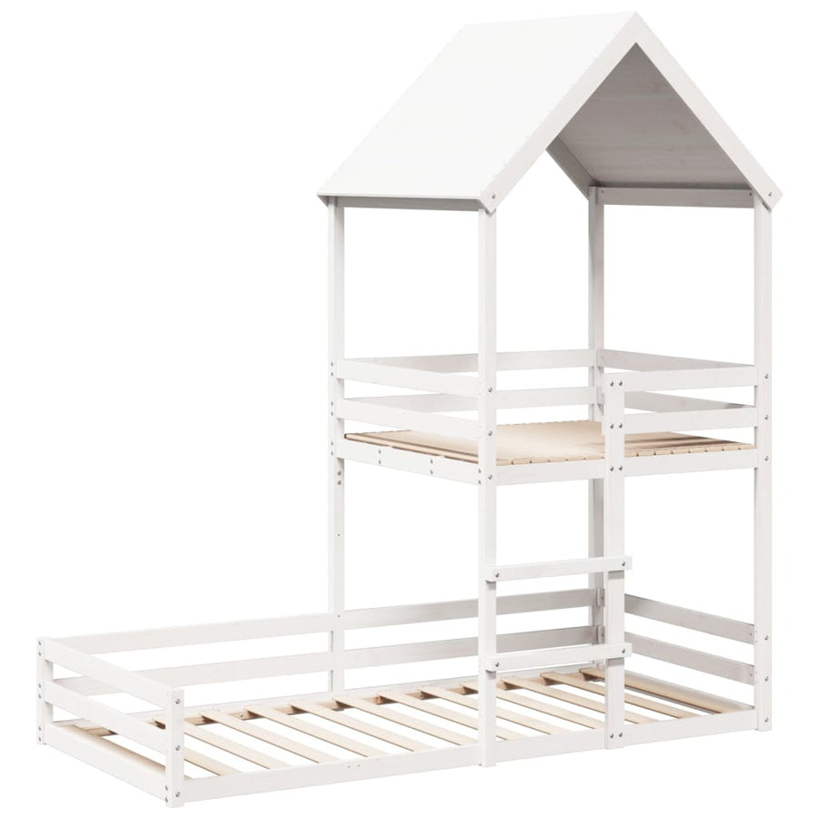 Kinderbed met huisje massief grenenhout wit 90x200 cm
