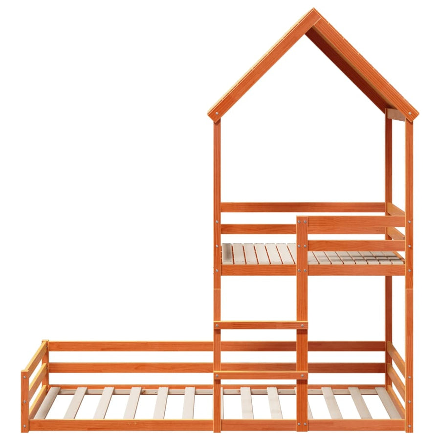 Kinderbed met huisje massief grenenhout wasbruin 80x200 cm