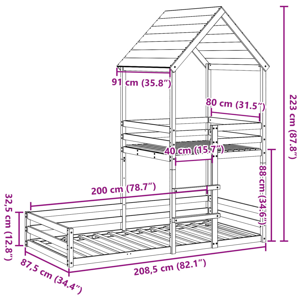 Kinderbed met huisje massief grenenhout wasbruin 80x200 cm