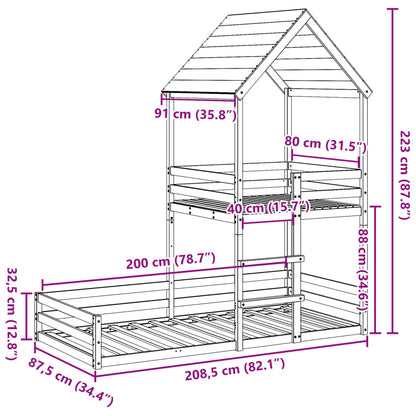Kinderbed met huisje massief grenenhout wasbruin 80x200 cm