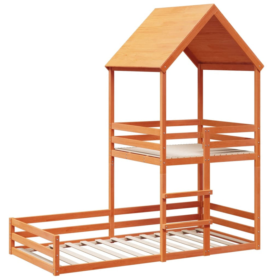 Kinderbed met huisje massief grenenhout wasbruin 90x190 cm