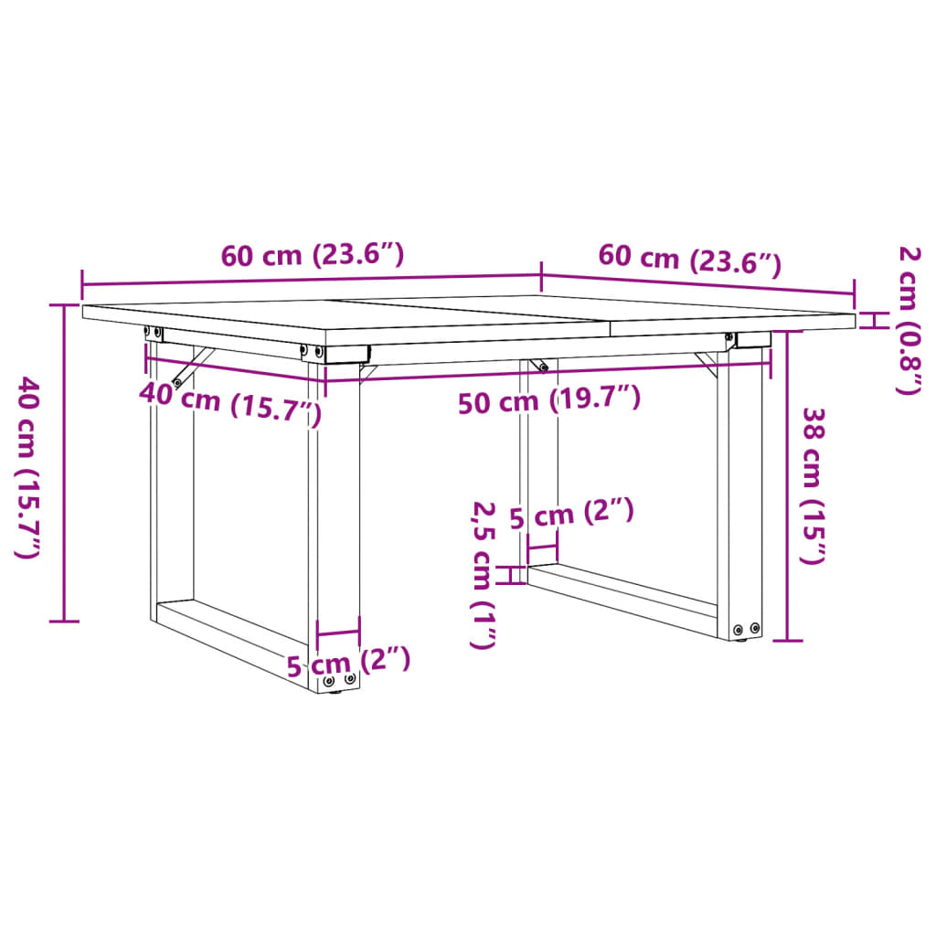 Salontafel O-frame 60x60x40 cm massief grenenhout en gietijzer