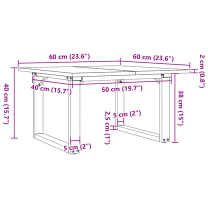 Salontafel O-frame 60x60x40 cm massief grenenhout en gietijzer