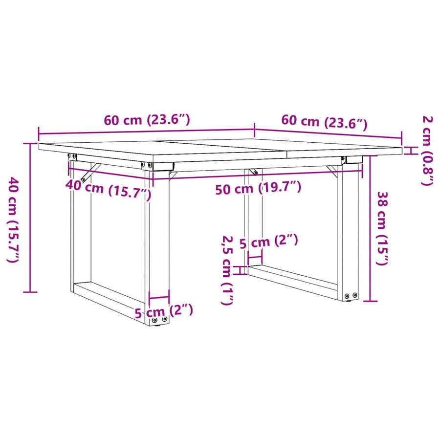 Salontafel O-frame 60x60x40 cm massief grenenhout en gietijzer