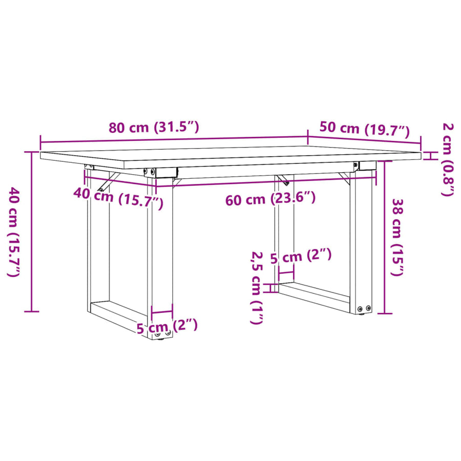 Salontafel O-frame 80x50x40 cm massief grenenhout en gietijzer
